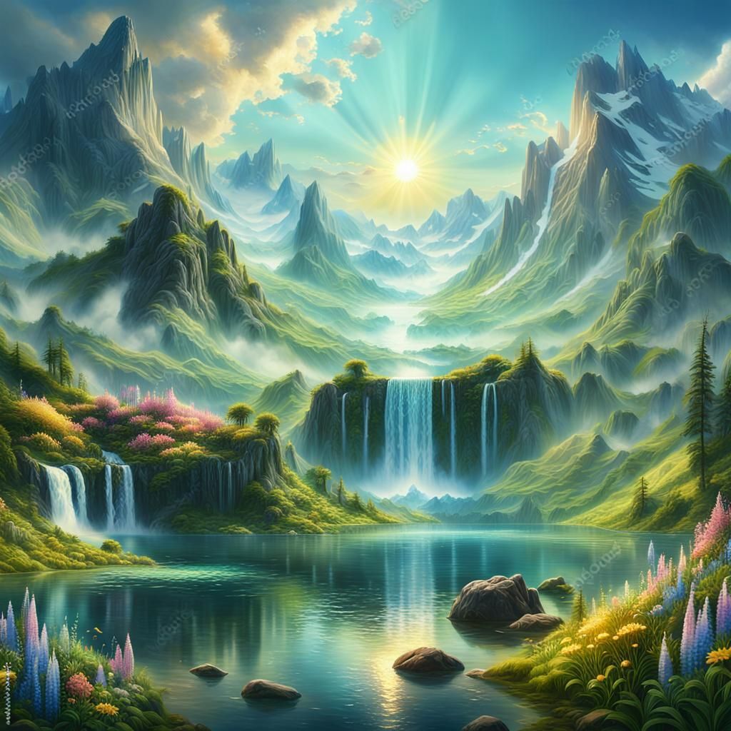 Epic Fantasy Landscape with Golden Hour Lighting