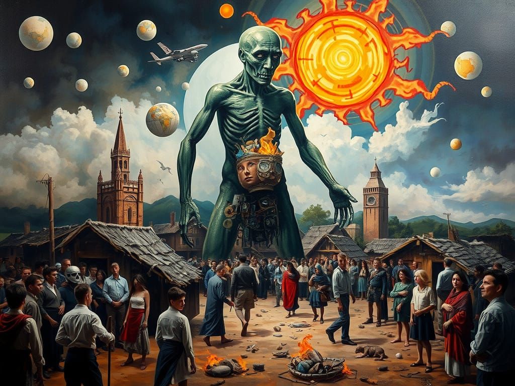 Surrealist Masterpiece in Fragmented Style, Blending Chaos a...