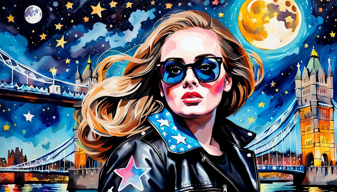 Adele in Pop Art Style with Starry Night