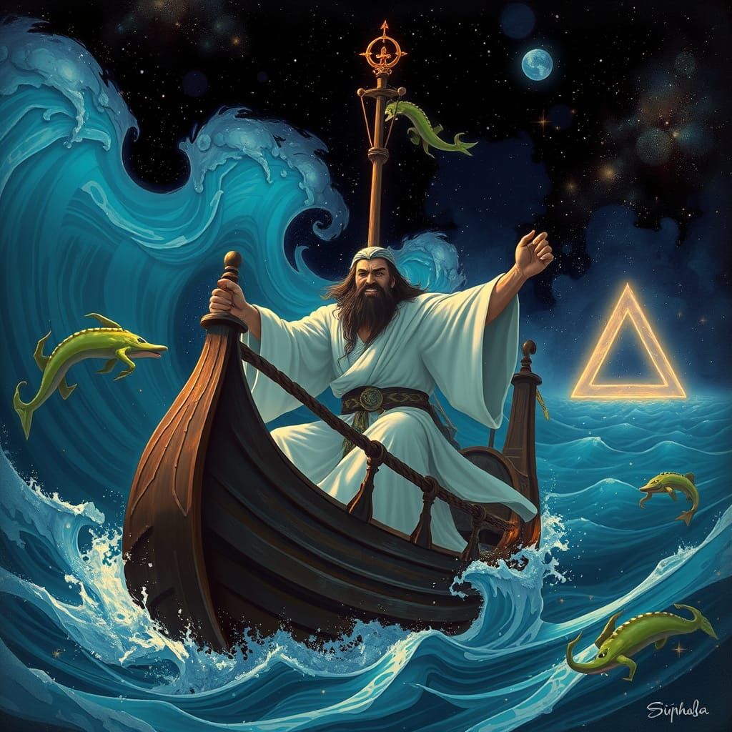 Sinbad in Bermuda Triangle: Whimsical Digital Art