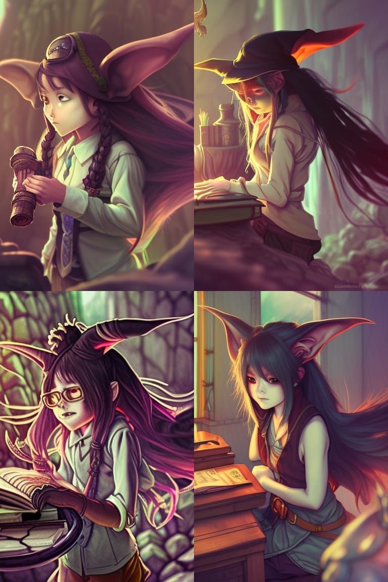 Fantasy Goblin Alchemist Portrait in Anime Style