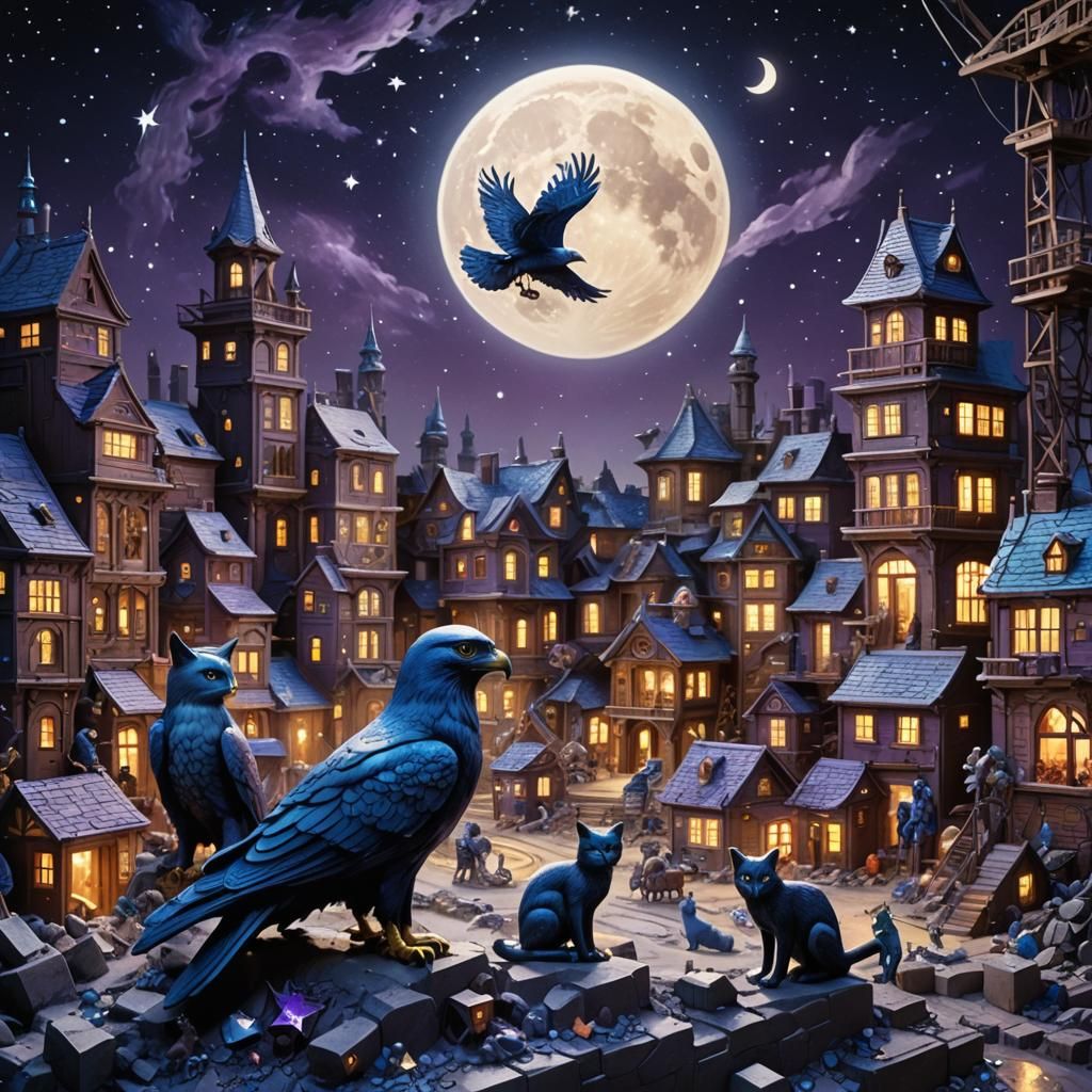 Enameled Glass Building Site Under Starry Night