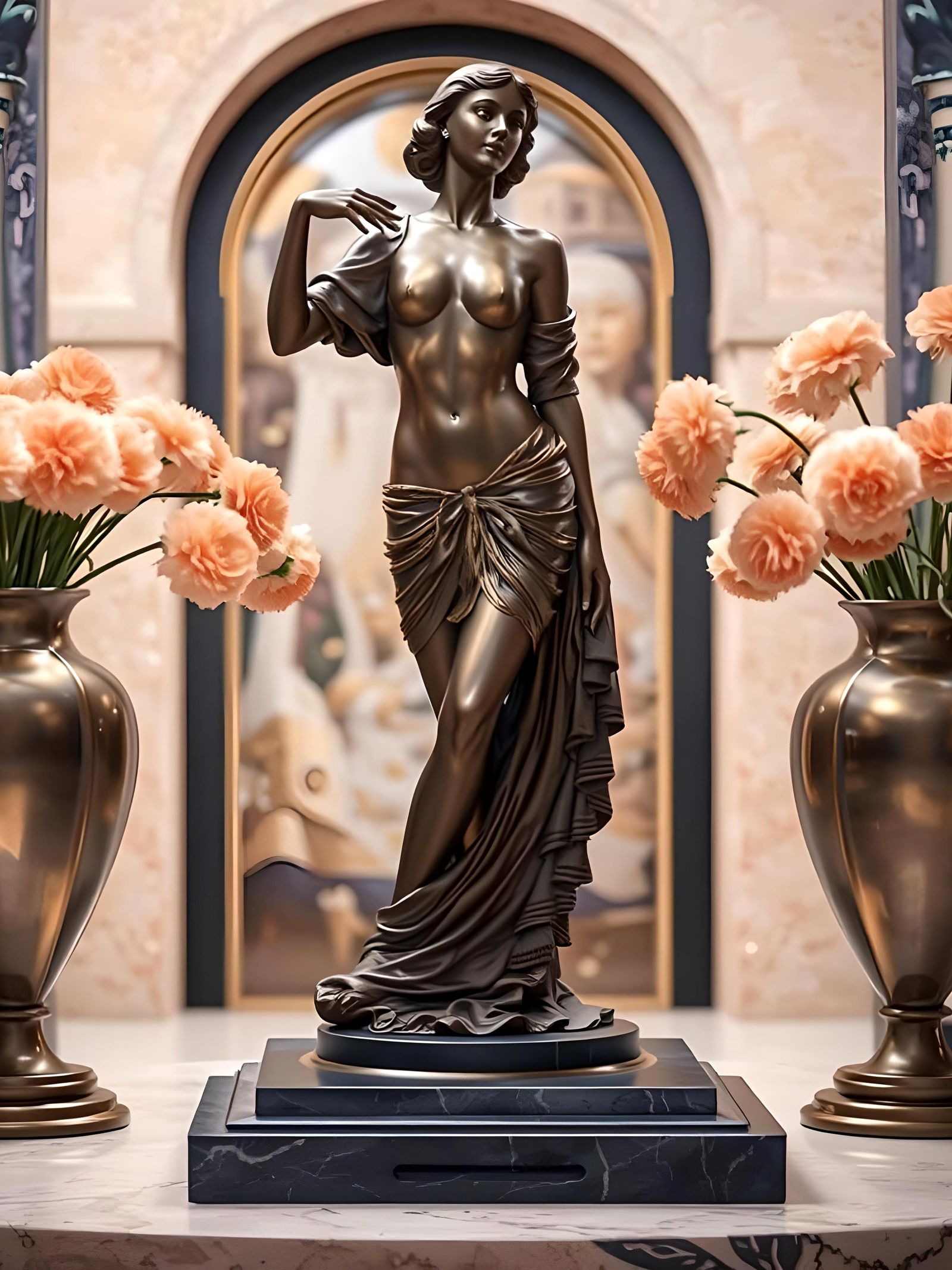 Art Deco Mansion with Bronze Statue and Desert