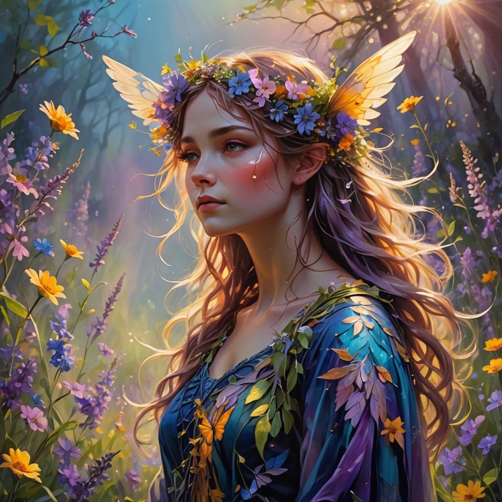 Radiant Spring Fae in Oil Painting