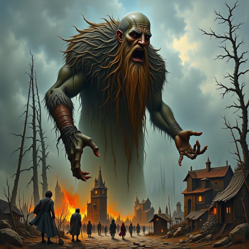 Anguished Giant Dominates Frightened Village