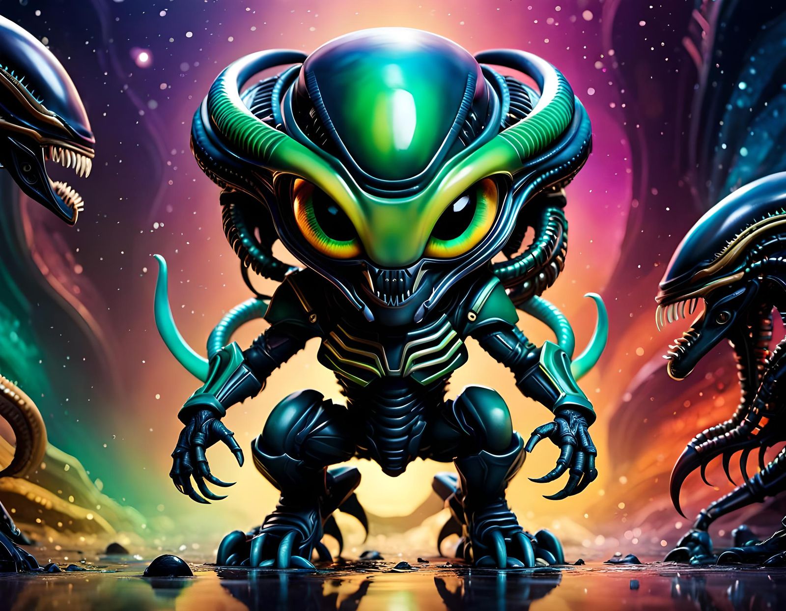 Adorable Chibi Xenomorph in Baroque Style