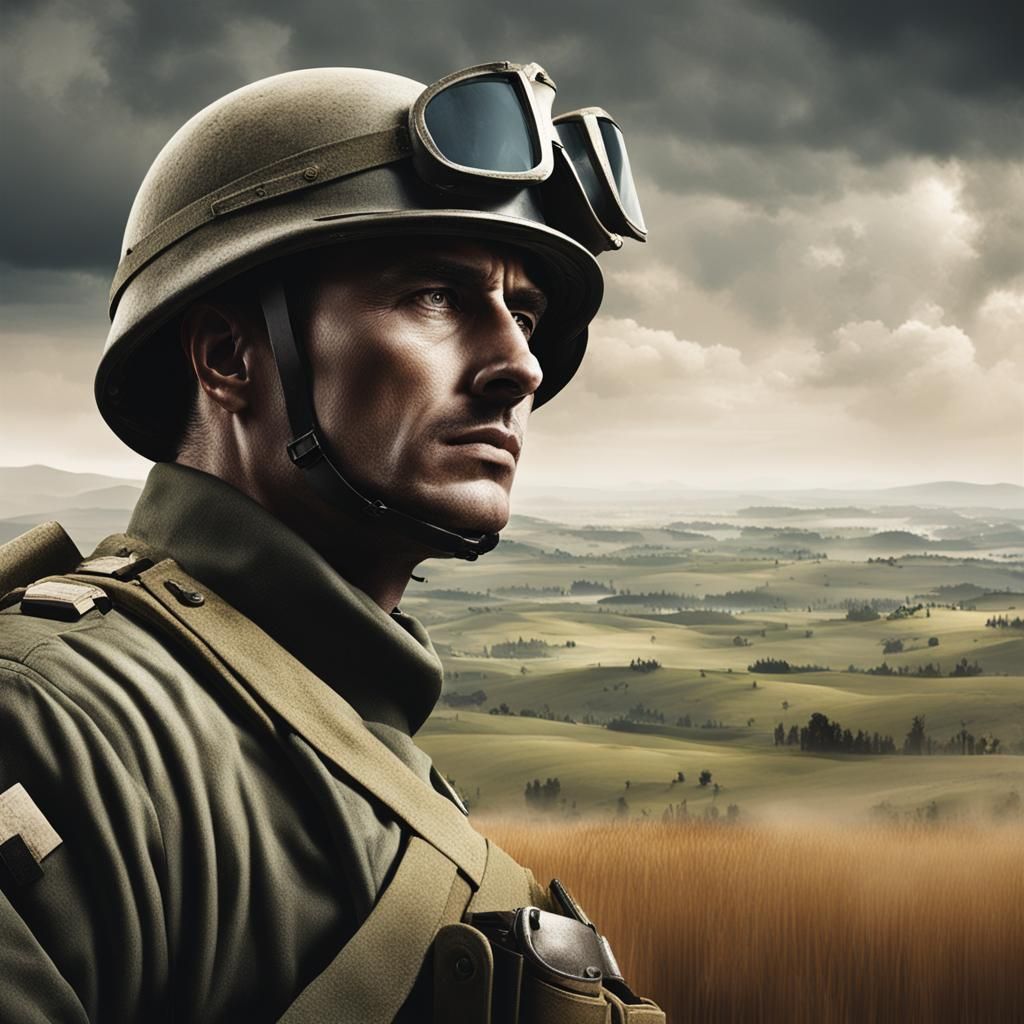 Italian Soldier on Battlefield Looking to Horizon