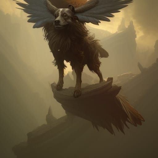Winged Dog in Dark Fantasy Art Style