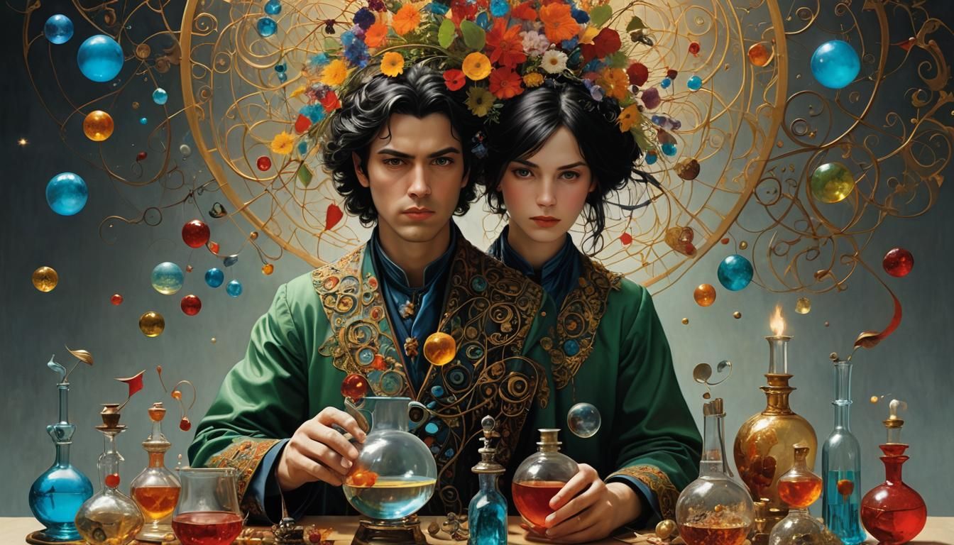 Alchemist Drinks Magic Potion Near Fractal Portal