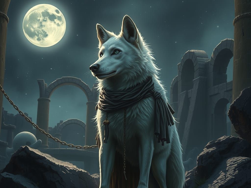 Gothic Fantasy Wolf Amidst Ancient Ruins