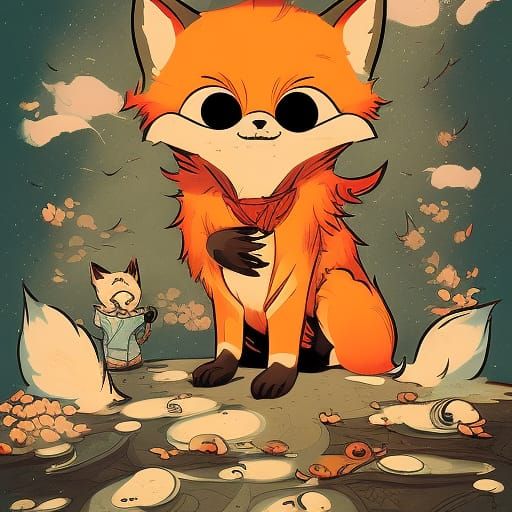 Adorable Fox in Splash Art Style by Kesinger