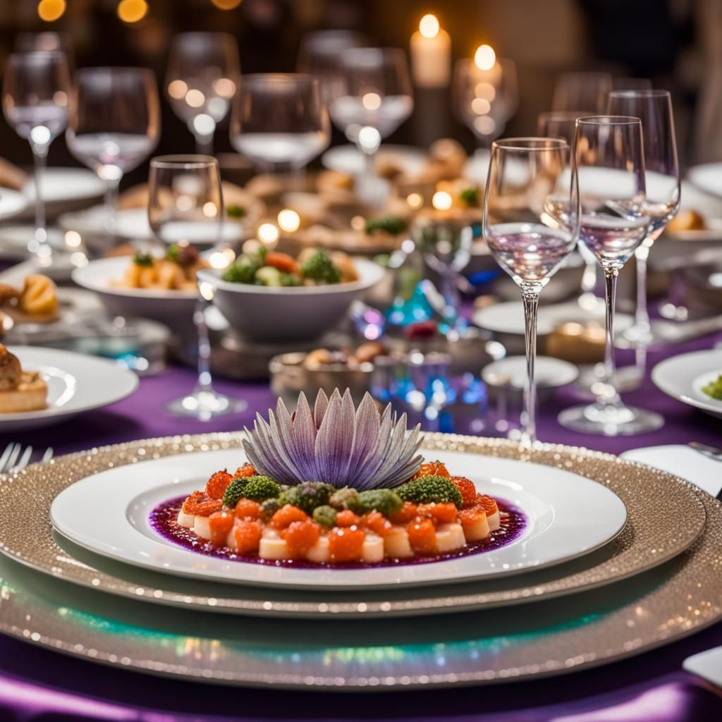 Gourmet Italian Feast on Iridescent Crystal Table