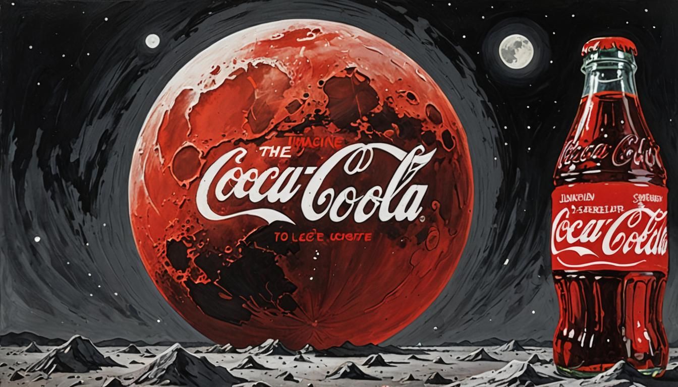 Moon Painted Red with Coca-Cola in Gouache