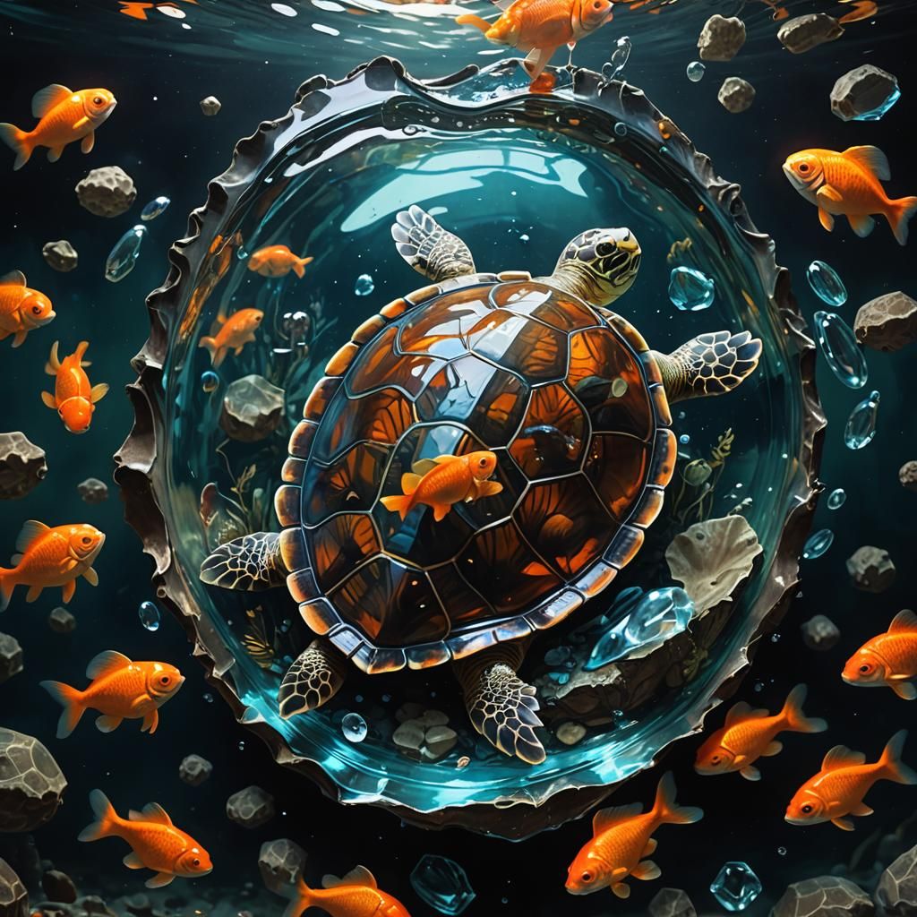 Glass Turtle Shell Aquarium in Dystopian Surrealism