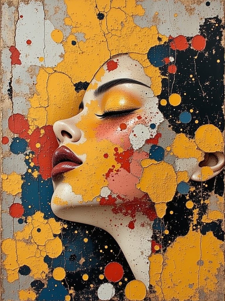 Abstract Expressionist Painting with Geometric Forms