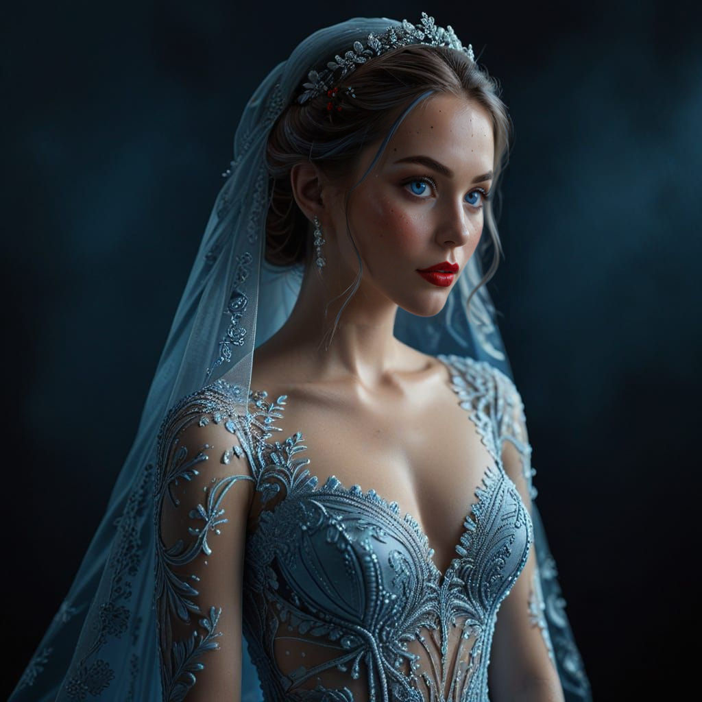 Blue-Scale Digital Portrait of a Beautiful Bride