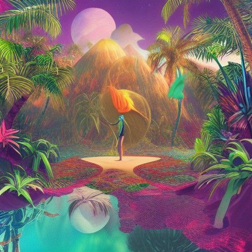 Surreal Tropical Landscape by Pablo Amaringo