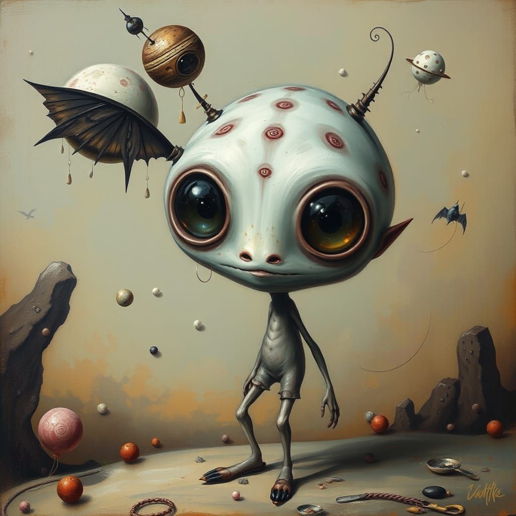 Dreamlike Wanderer in Whimsical Sci-Fi Style