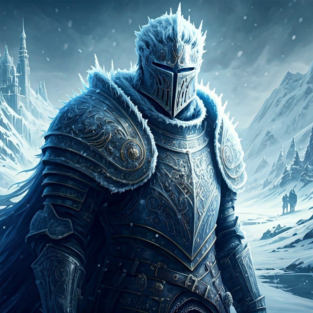 Majestic Frost-Covered Knight in Winter Kingdom