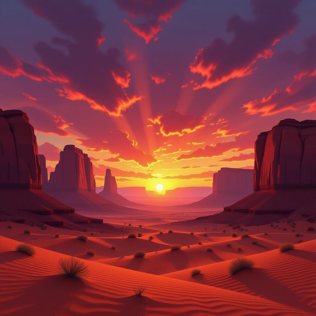 Dying Sun Over Endless Cathedral Desert