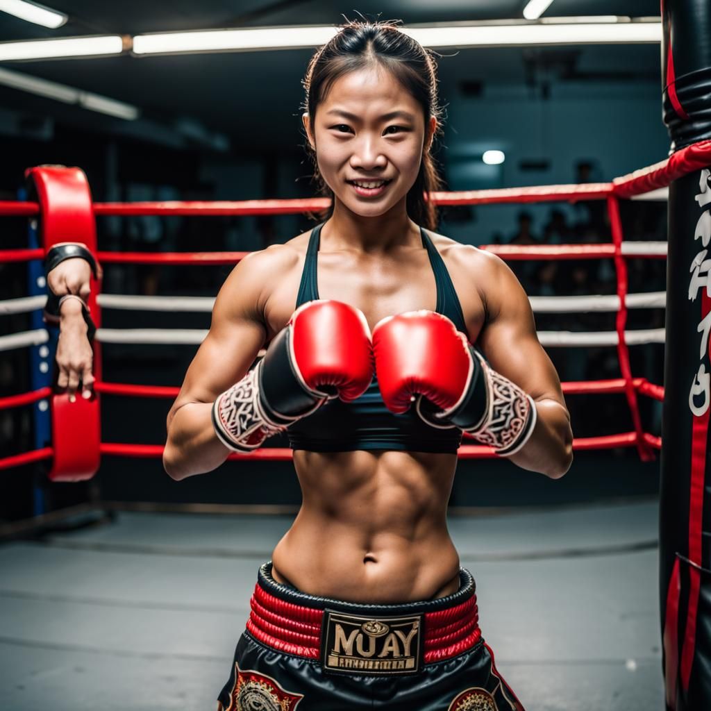 Muay Thai Boxer Kicks with Red Aura