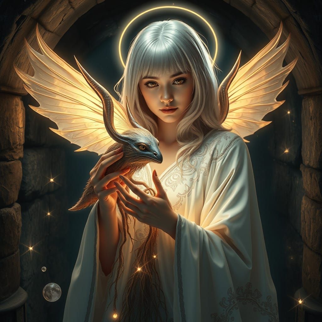 Mystical Witch Scene with Majestic Familiar in Ethereal Ligh...