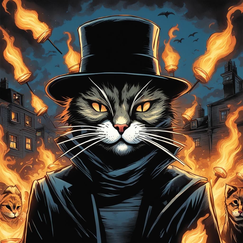 Cat in V for Vendetta Mask, Comic Book Art