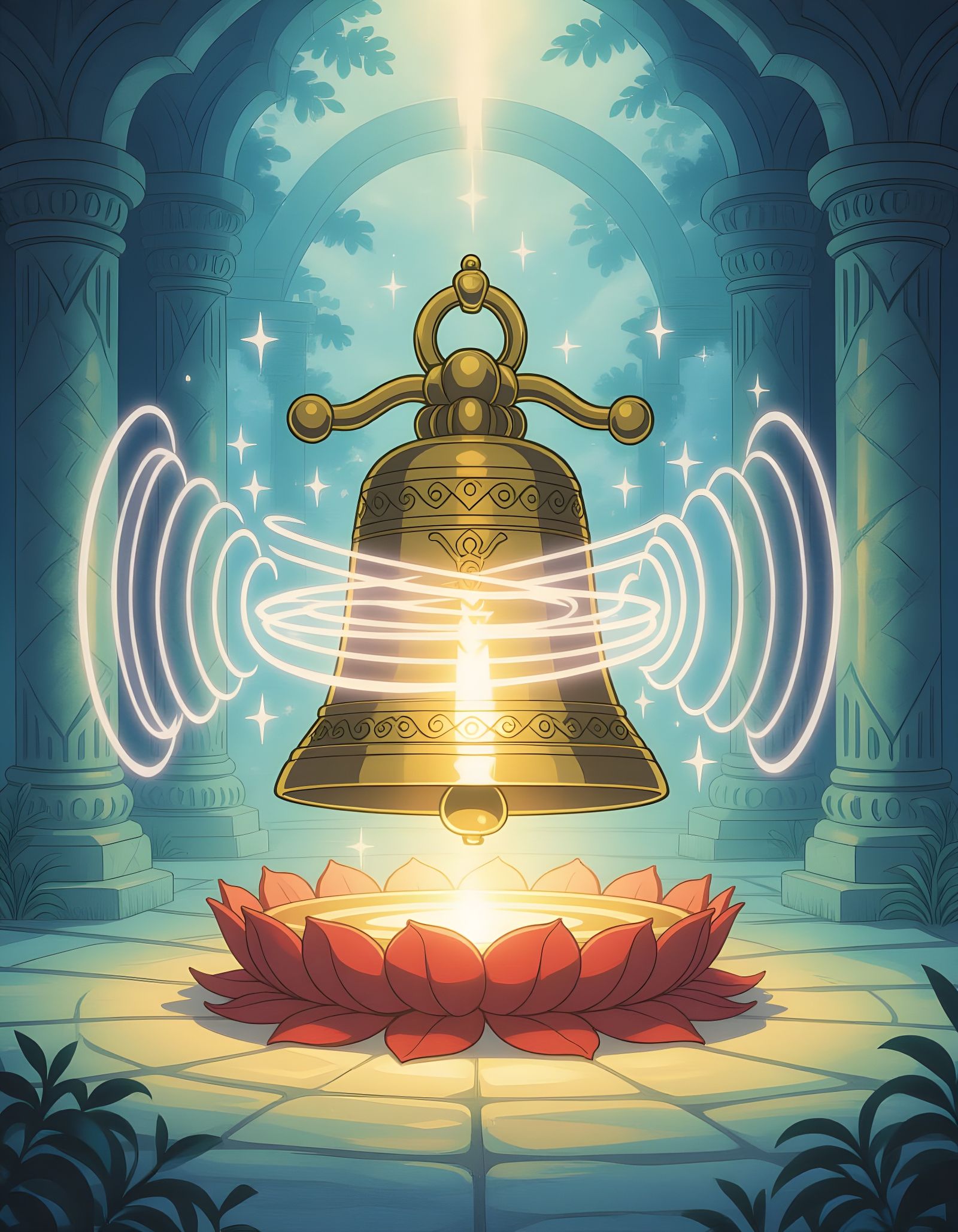 Divine Bell of Sacred Harmony in Vintage Anime Style