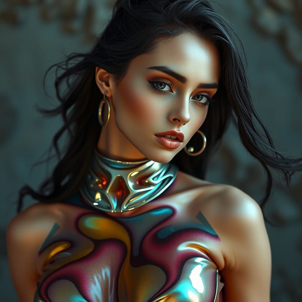 Stunning Woman in Metallic Latex Dress