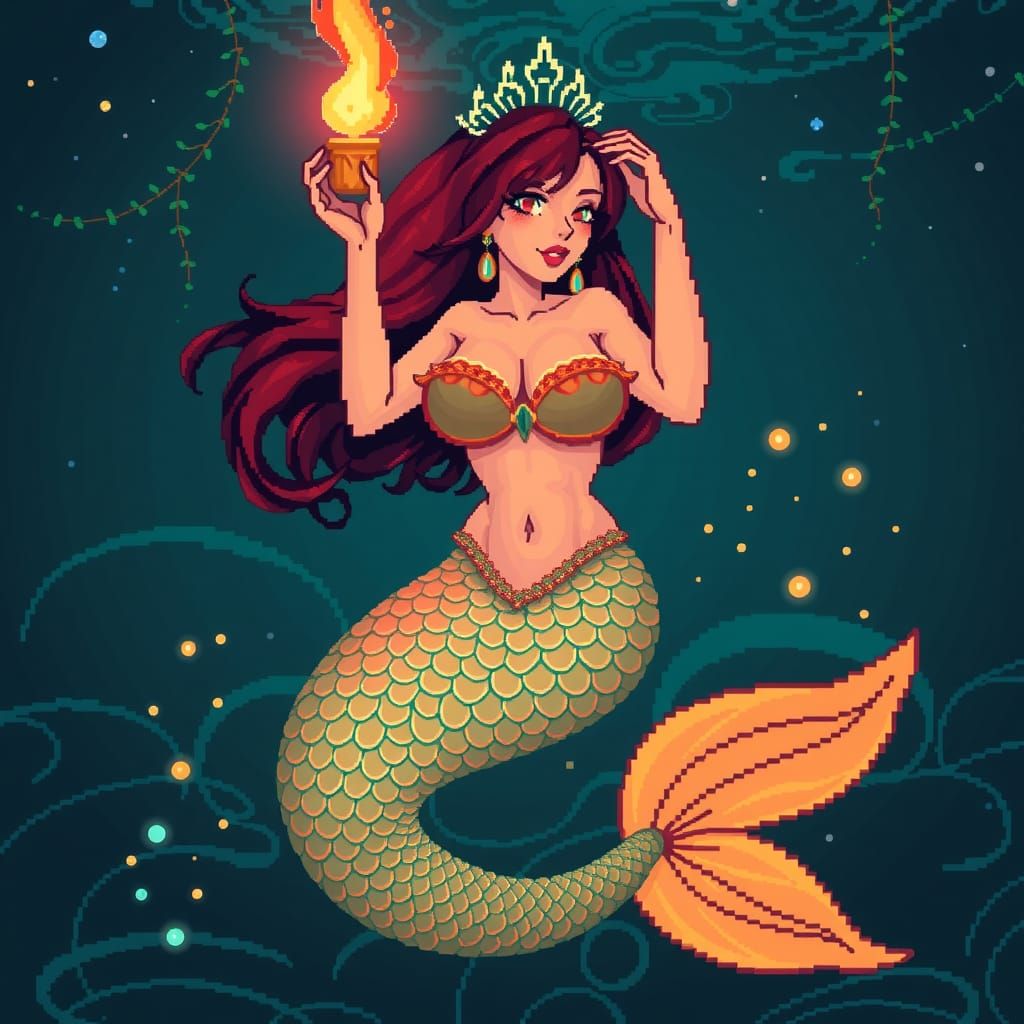 Pixel Art: A Hot Mermaid in 8-bit Style