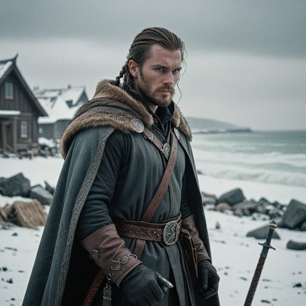 Viking Warrior Defies the Fierce Winter God