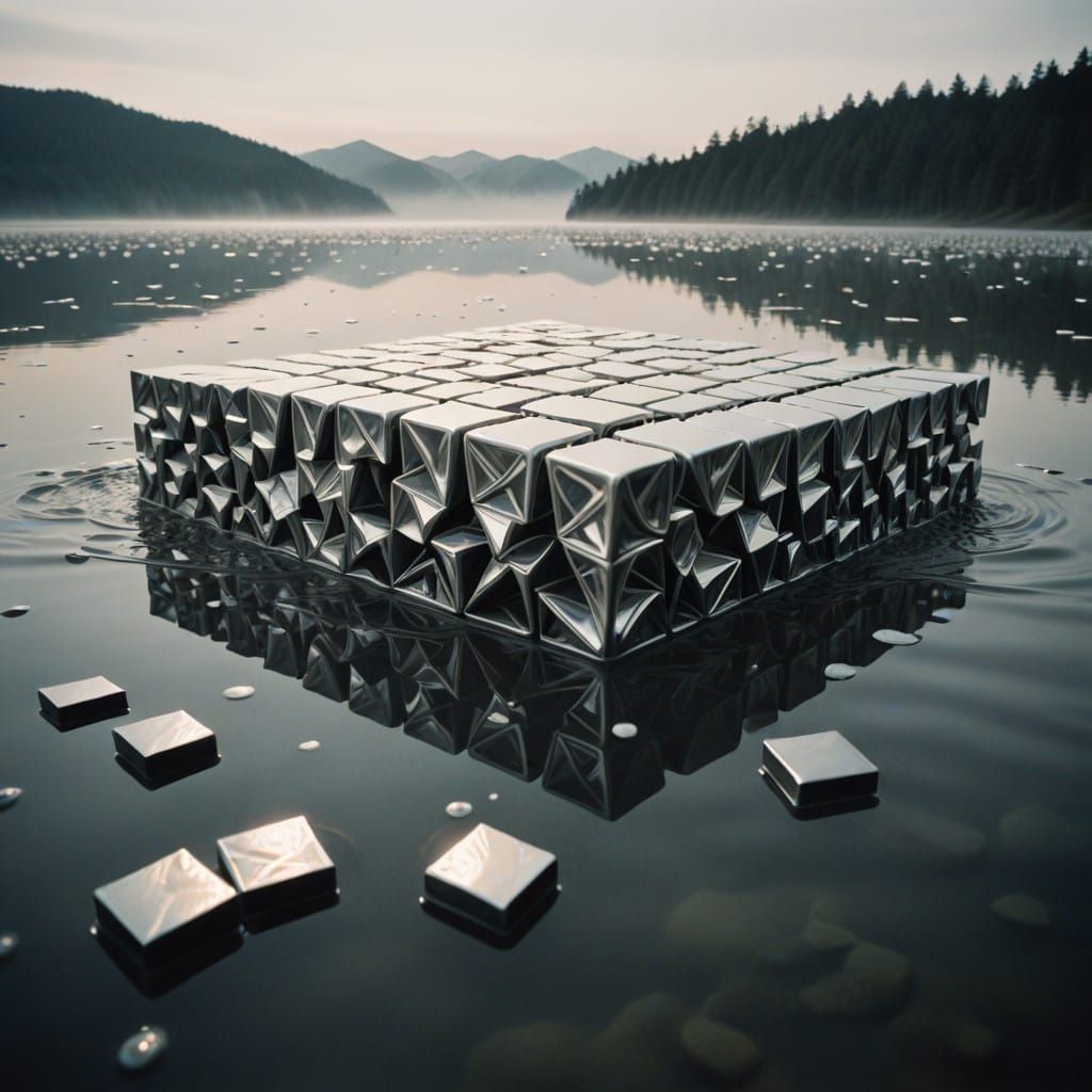 Surreal Silver Lake Dreamscape in Polaroid Style