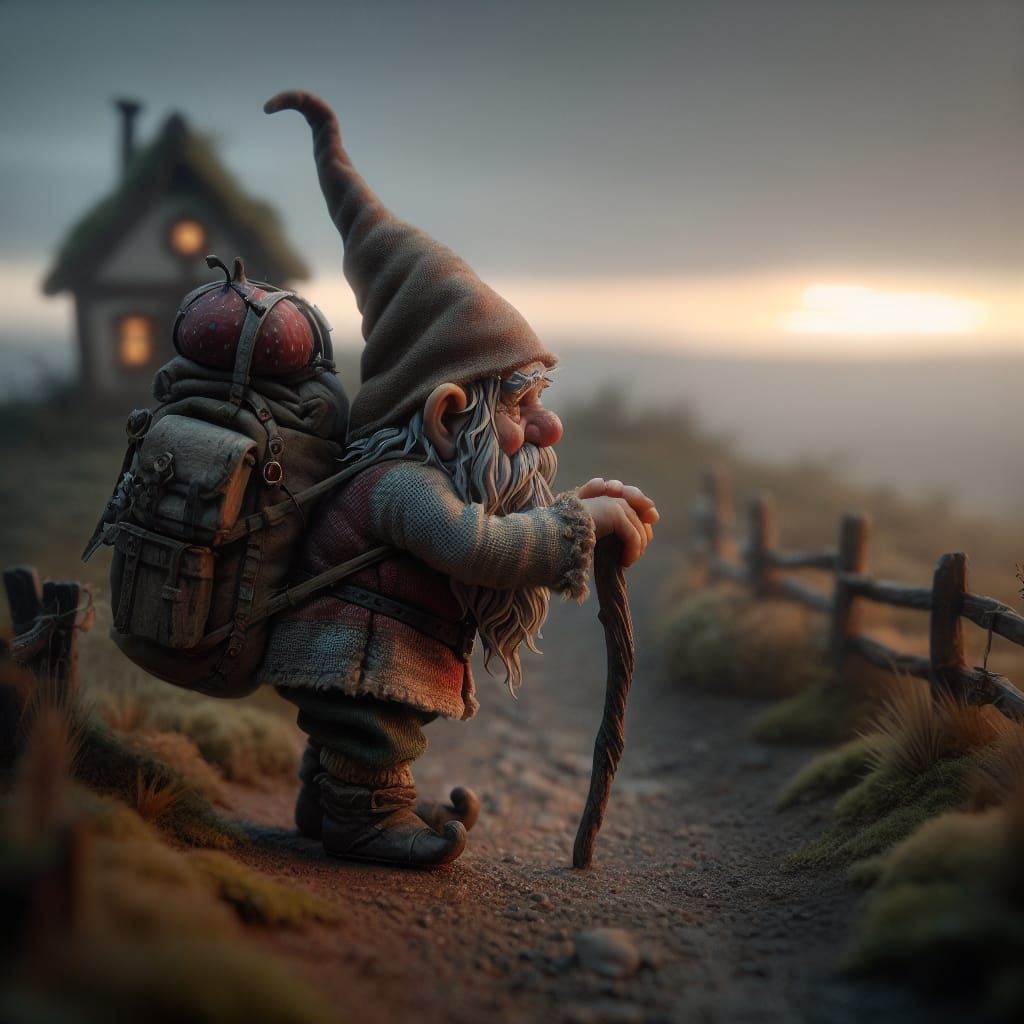 Gnome's Journey Begins at Sunrise