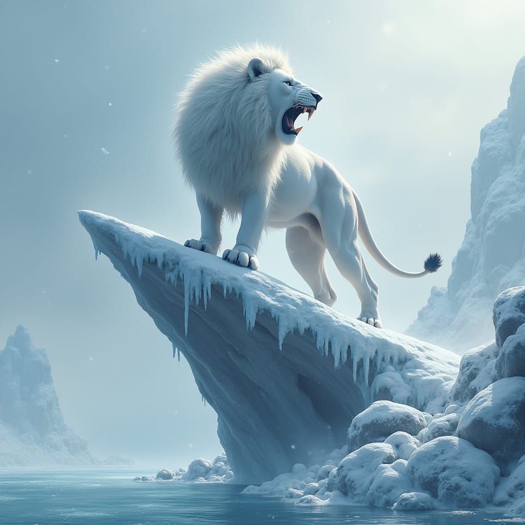 Regal White Lion Dominates Windswept Winter Wonderland in Ph...