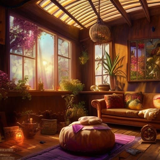 Cosy Dressmaker Shop with Purple Sunlight