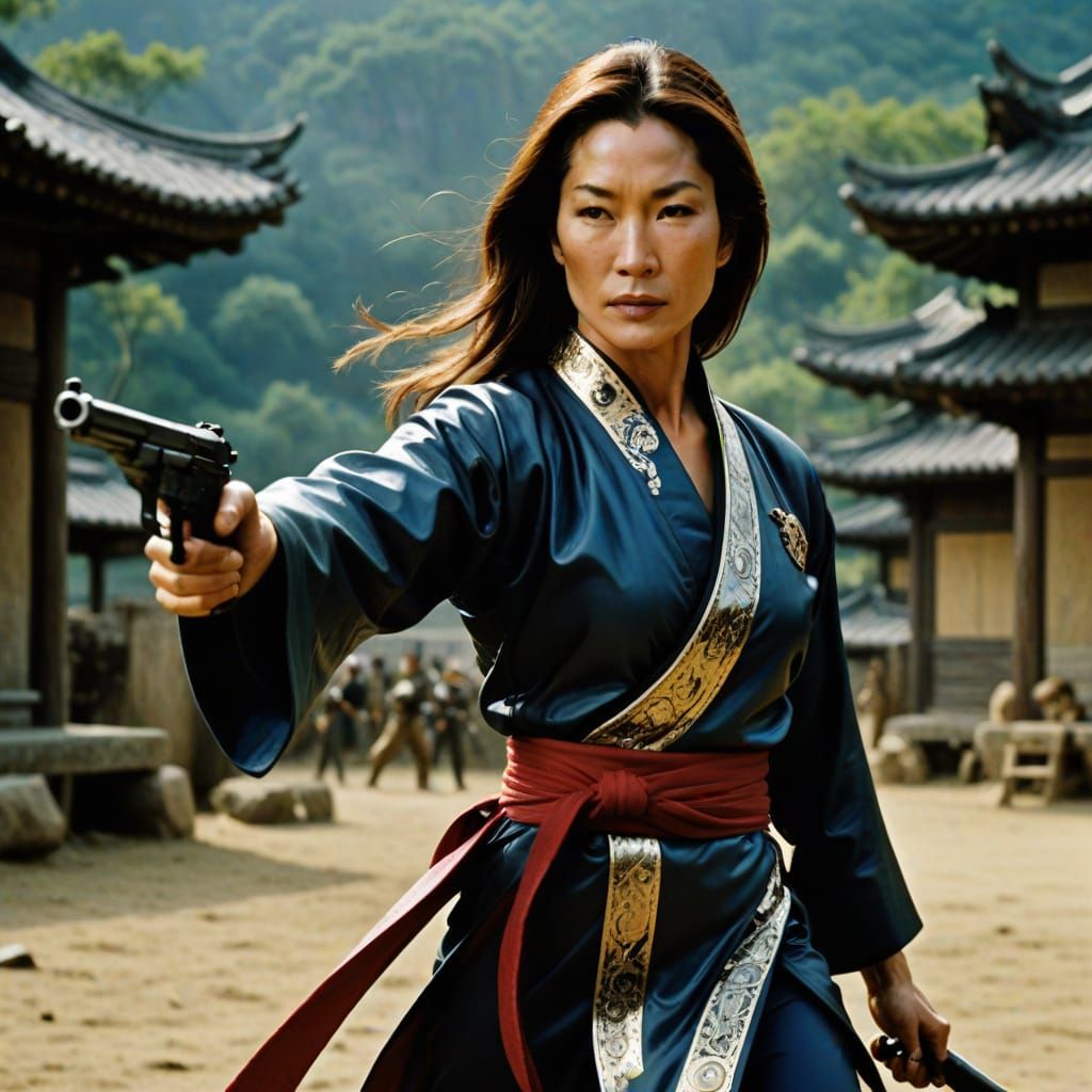 Michelle Yeoh: Battlefield Guardian in Bokeh Style