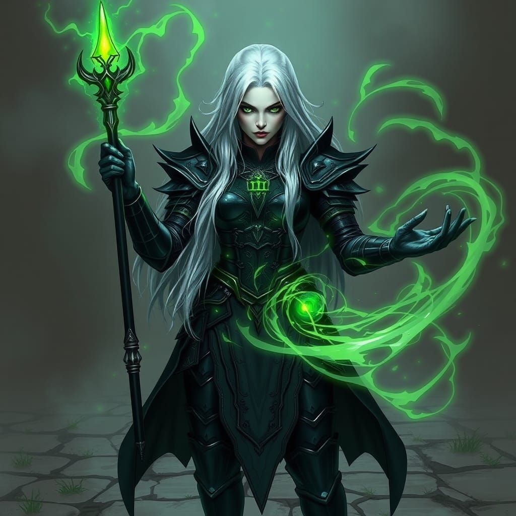 Fierce Dark Sorceress with Supernatural Green Energy