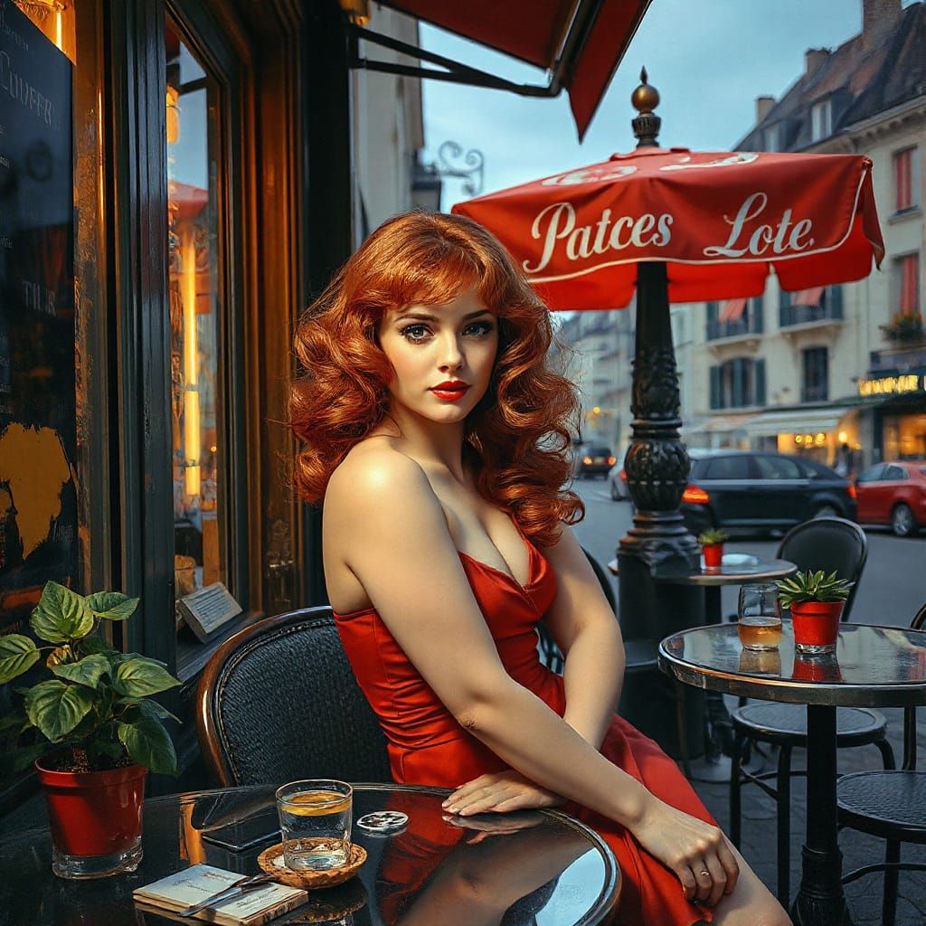 Redhead at Paris Cafe: Impasto and Hyperreal Color