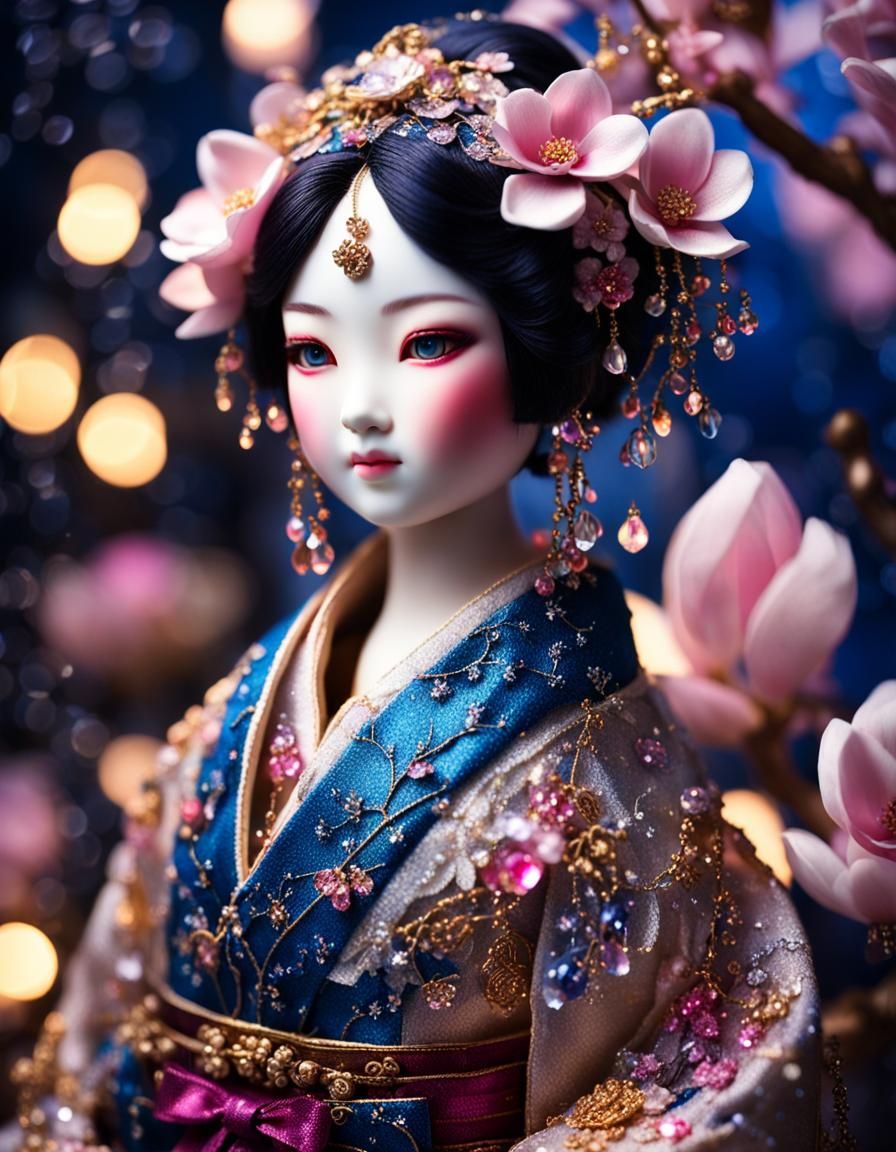 Exquisite Japanese Doll Keiko with Sapphires