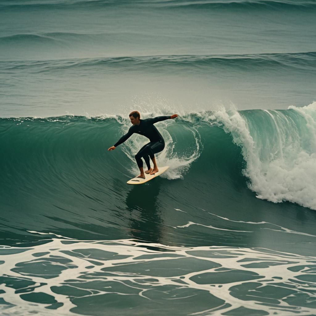Surfing: Cinematic Film Still of a Wave Rider