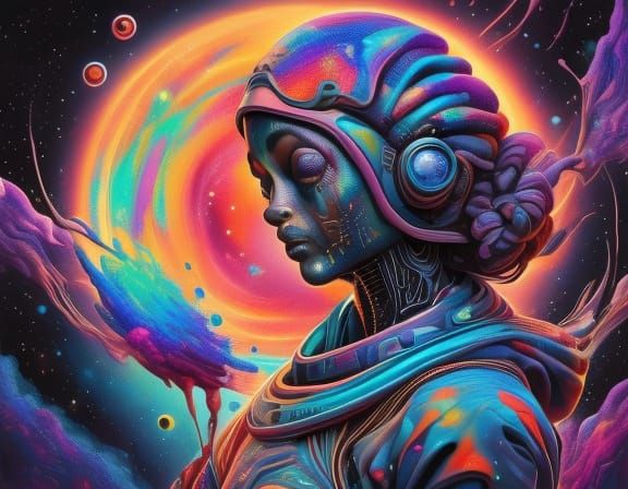 Astronaut Portrait in Psychedelic Splash Art Style