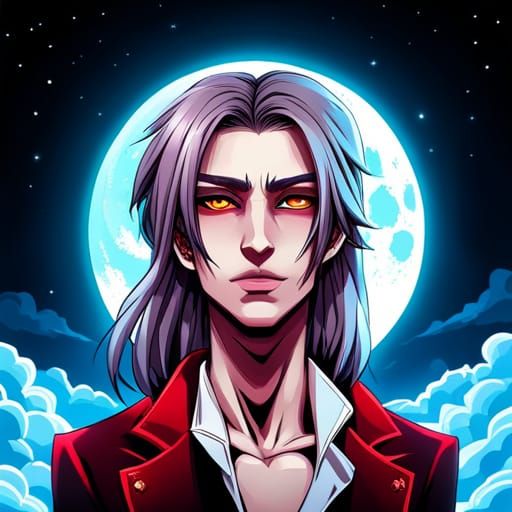 Anime Vampire Portrait with Moon, Kyoto Animation Style
