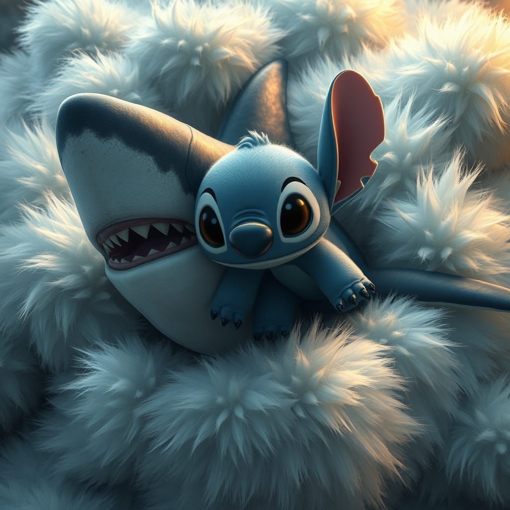 Panda Shark and Stitch with Fluffy Fur