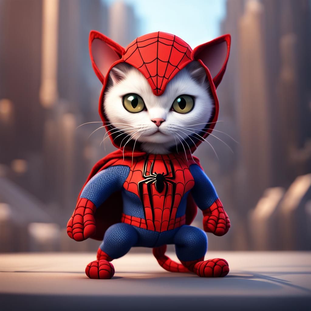 Cat as Spiderman and Spider Woman in Chibi Style