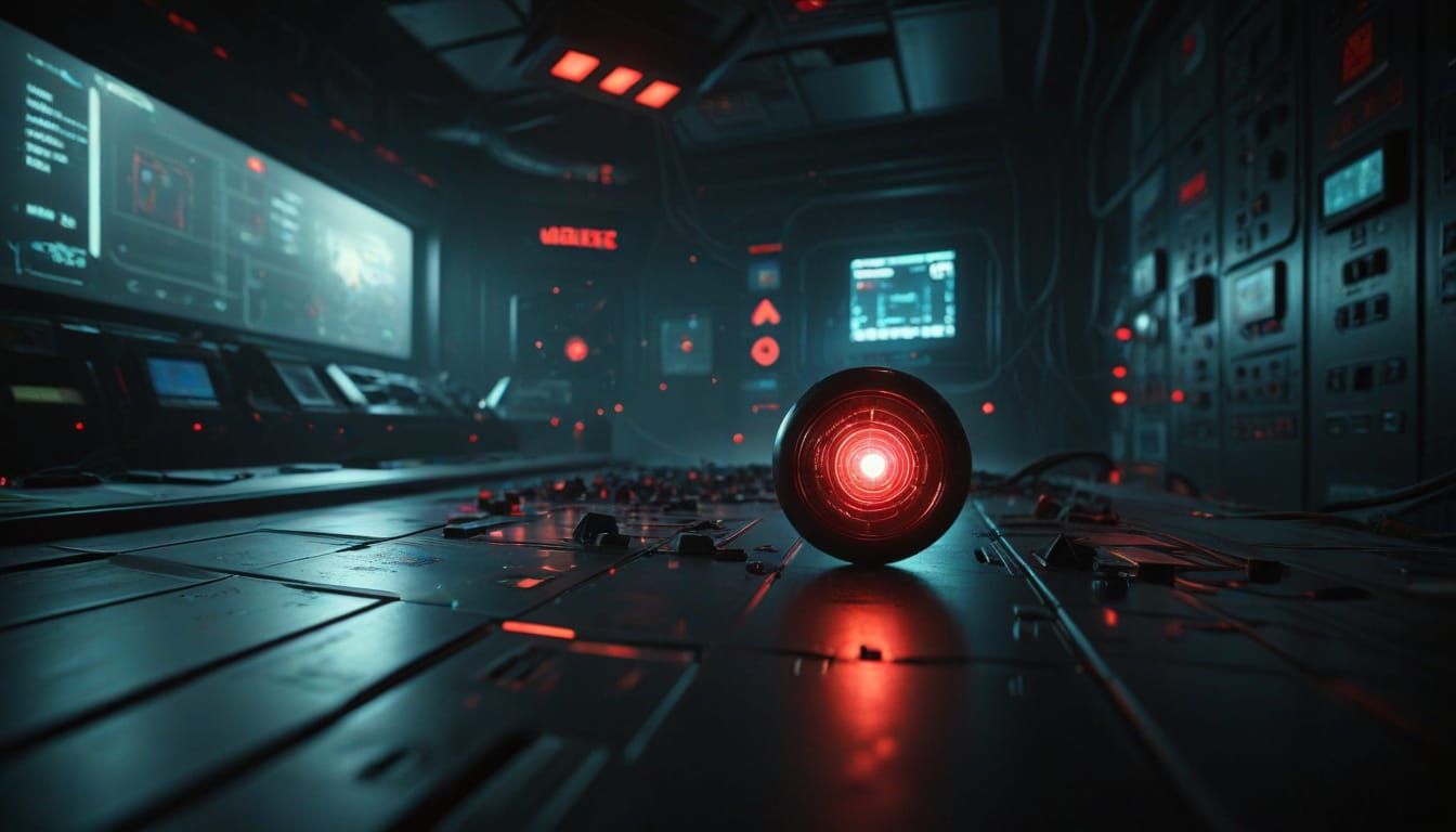 A glowing red button