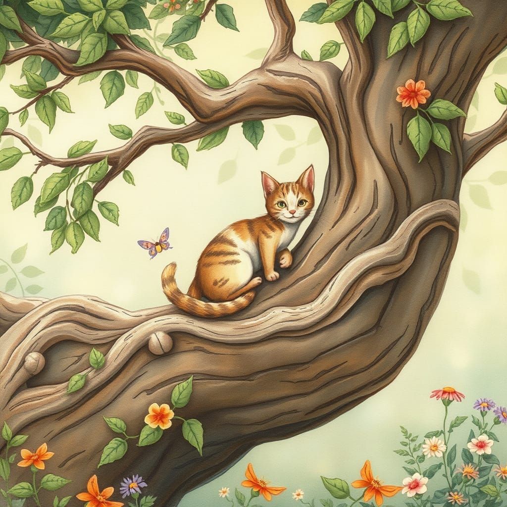 Whimsical Cat in an Enchanted Forest