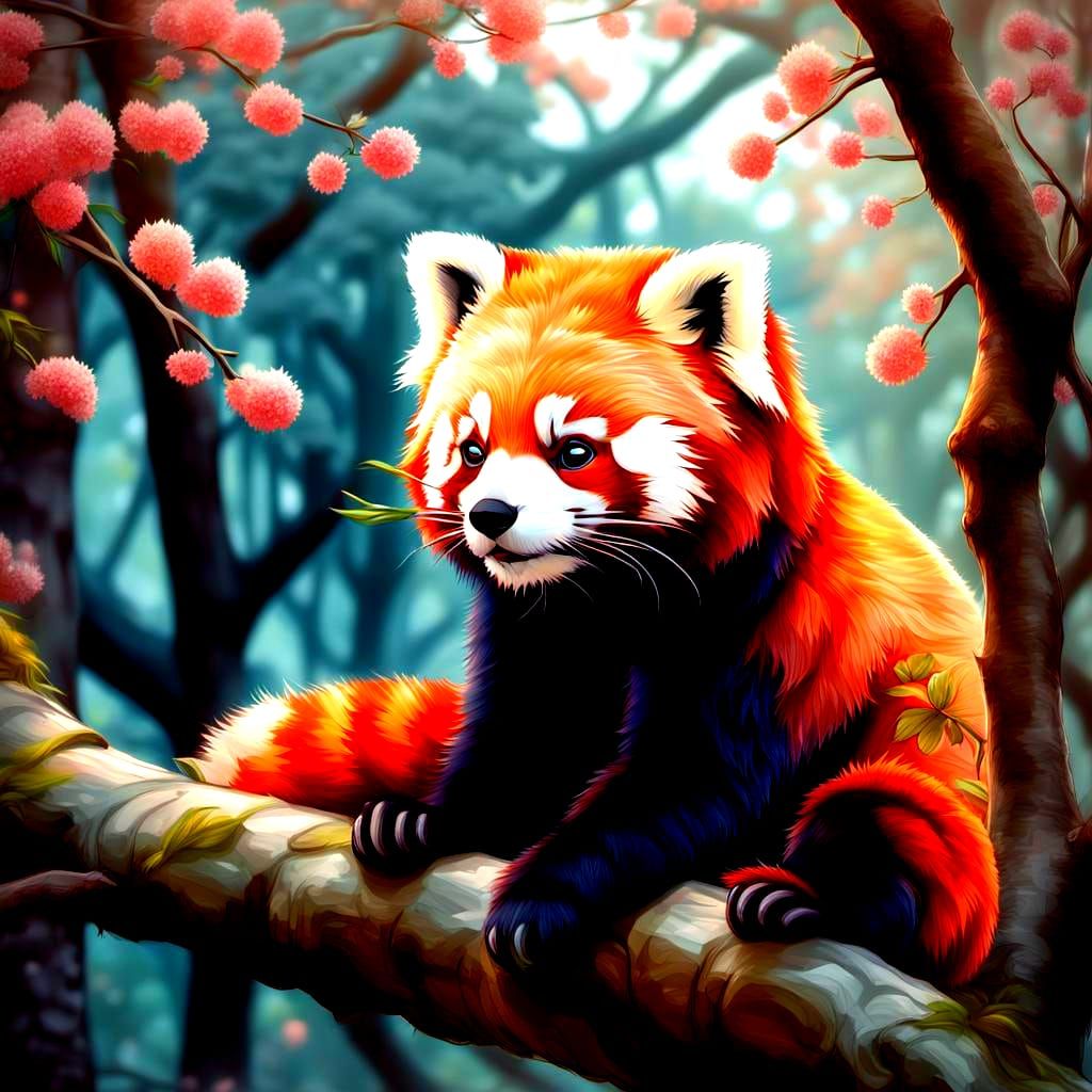 Red Panda Graffiti Art Nouveau Digital Illustration