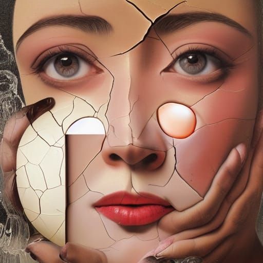 Surreal Woman with Fractal Face in Oil Painting Style