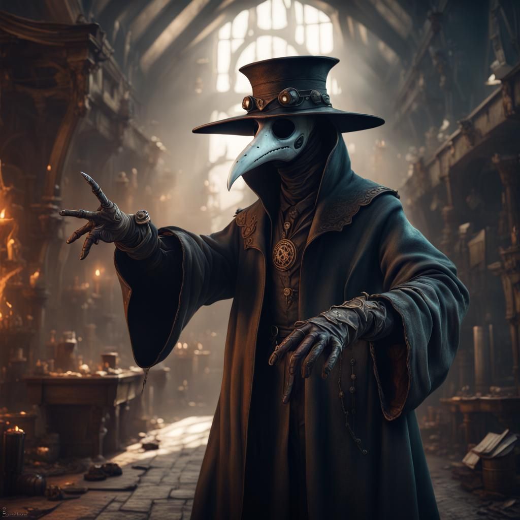Plague Doctor Extends a Hand: Detailed Matte Painting