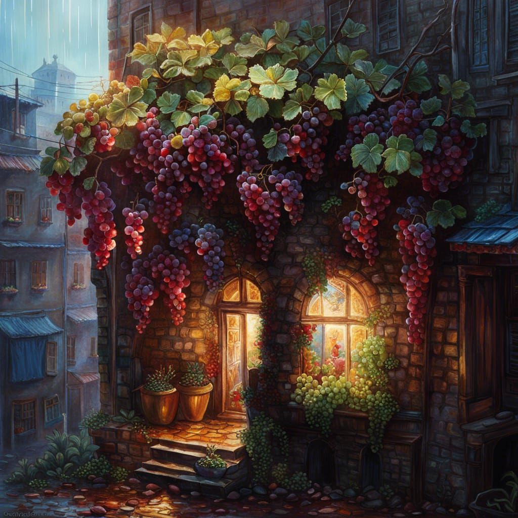 Lush Grapevine: Hyperdetailed Fruit Tree Photography
